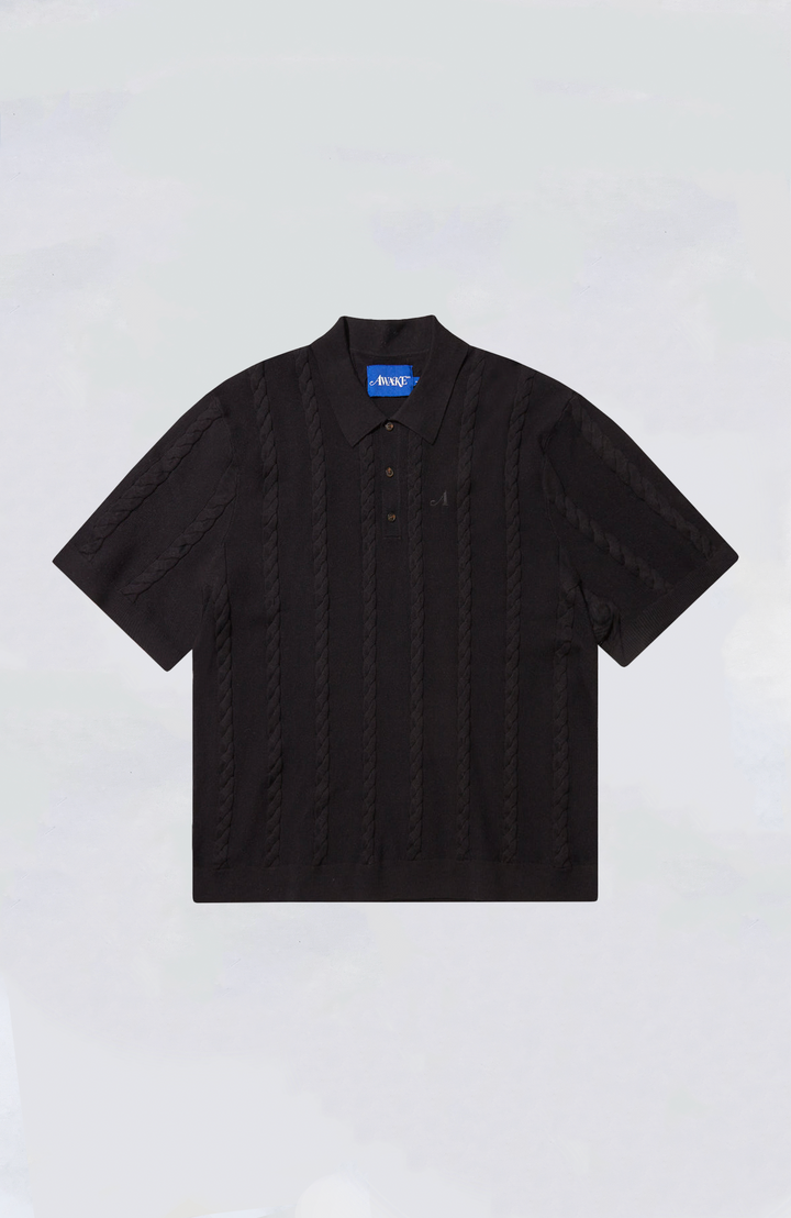 AwakeNYCableKnitPoloBlackFront